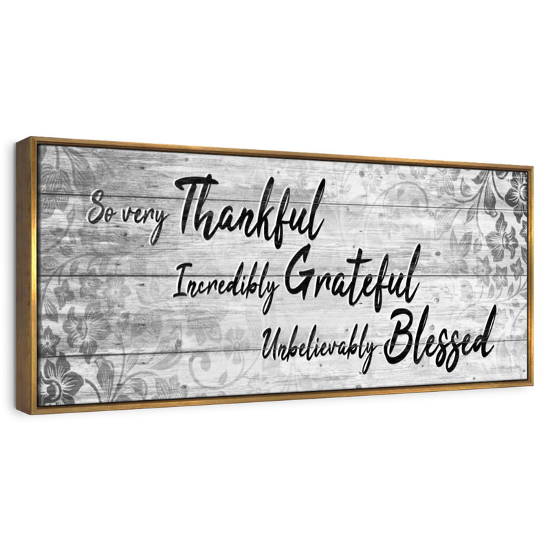 Plaque murale «Thankful Grateful Blessed IV», Cadre flottant doré, 28 po x 10 po