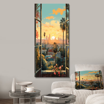 «Vintage Los Angeles Windows View 3 - Floral Window», art mural rétro