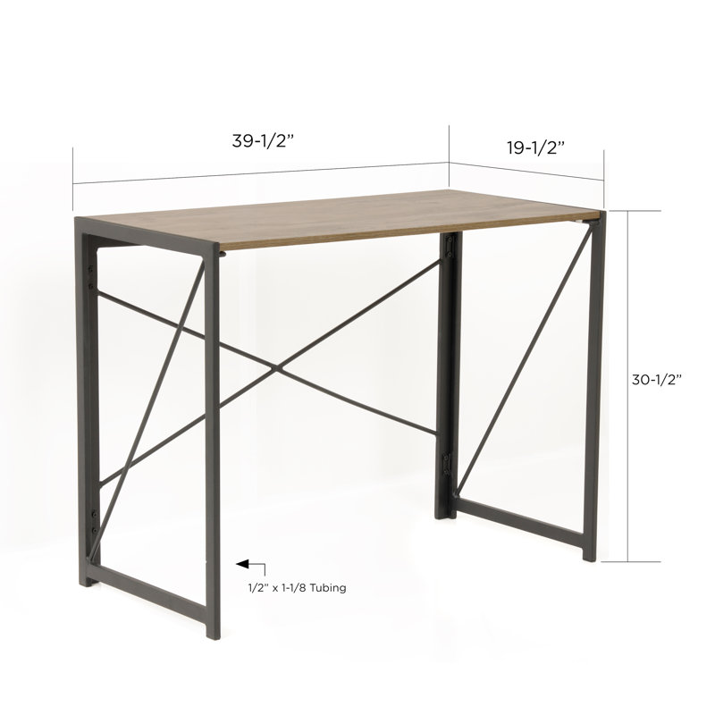 Sewn Oak Laminate No-Tool Writing Desk with Black Metal Legs