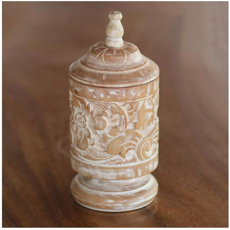 Décoration murale pot décoratif en bois fleur antique