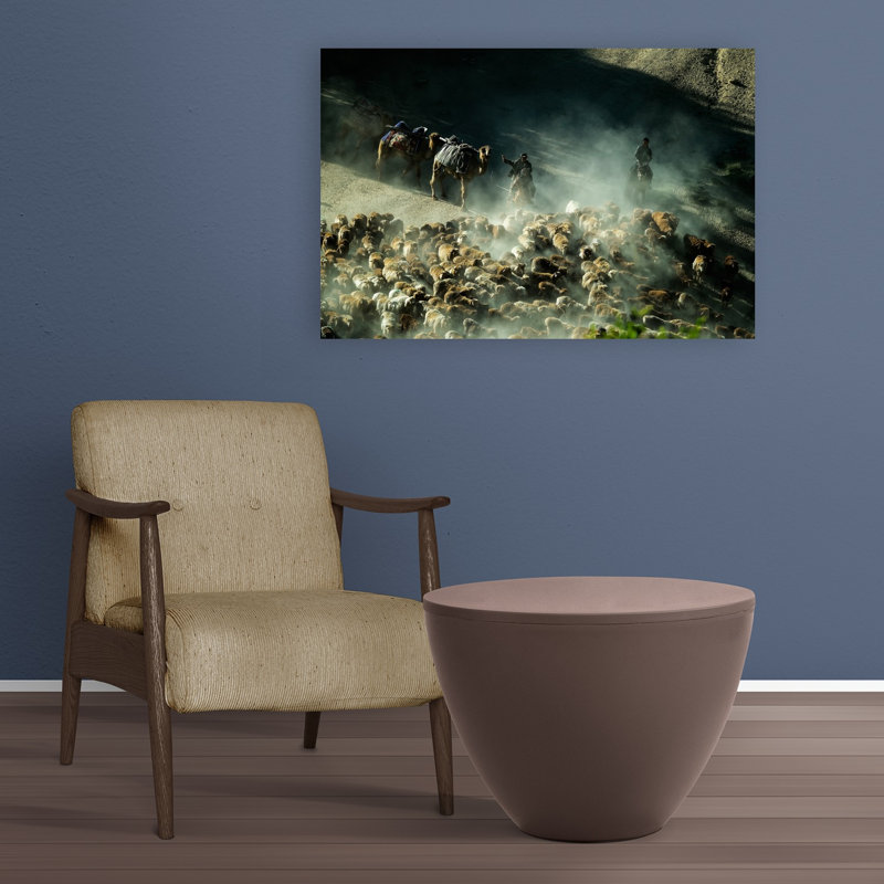 «Dusty Mountain Herders», art contemporain mural, paysage abstrait, H 24 po x l 36 po