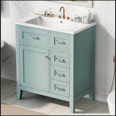 Meuble-lavabo 30 po avec lavabo, armoire de salle de bain avec tiroirs, structure solide et panneau de fibres à densité moyenne