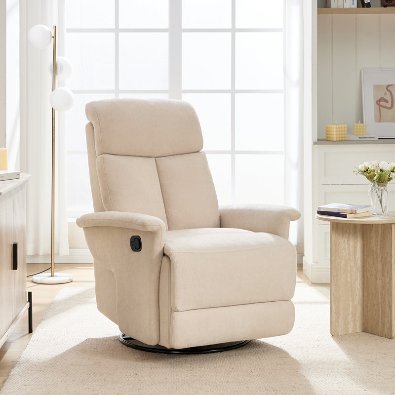 Swivel Rocker Recliner Chair with Footrest, Manual Recliner Armchair, Swivel & Adjustable Backrest, Beige