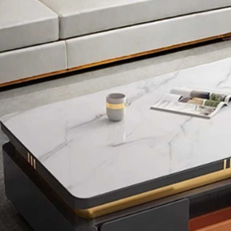 Table basse légère et luxueuse, Blanc, Noir, noir, noir, noir, H 16,53 po x L 55,11 po x l 31,49 po