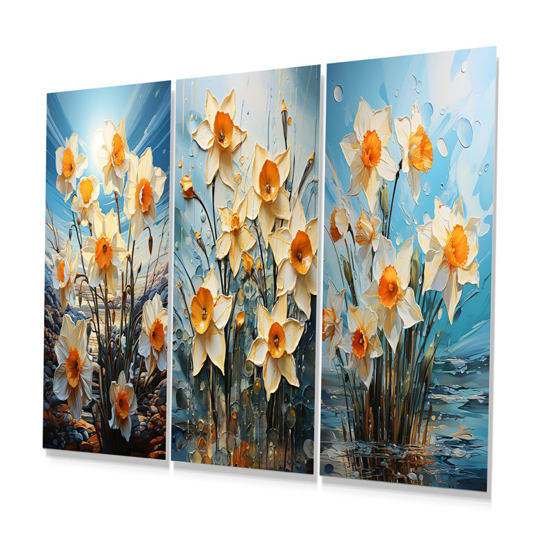 Jonquille Bloom Sunshine - ensemble de 3 impressions de jonquilles en métal, H 28 po x l 36 po
