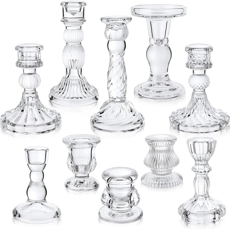 10 porte-bougies coniques en cristal de verre transparent