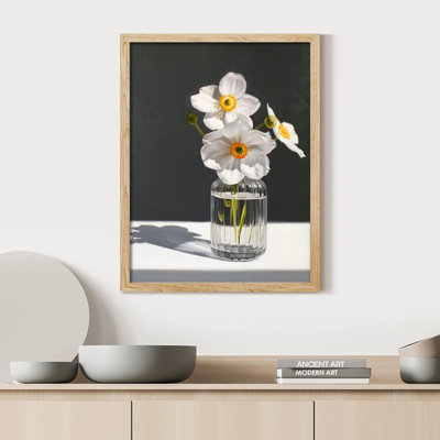 White Gerbera Daisy Flower Glass Vase Wall Art Floral Botanical Prints Decor Artwork Framed On Paper Print -  SIGNLEADER, WSF-ABS13-2310-EST15-B.WD-11x14