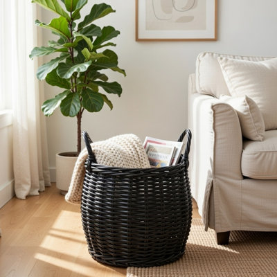 Panier de rangement multi-usages avec poignées Lesa, tissage en osier noir 13 po