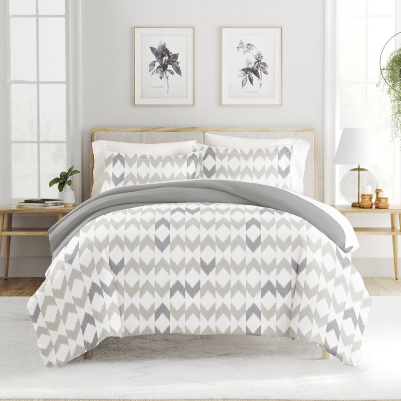 Gray Chevron Twin XL Reversible Microfiber Duvet Cover Set