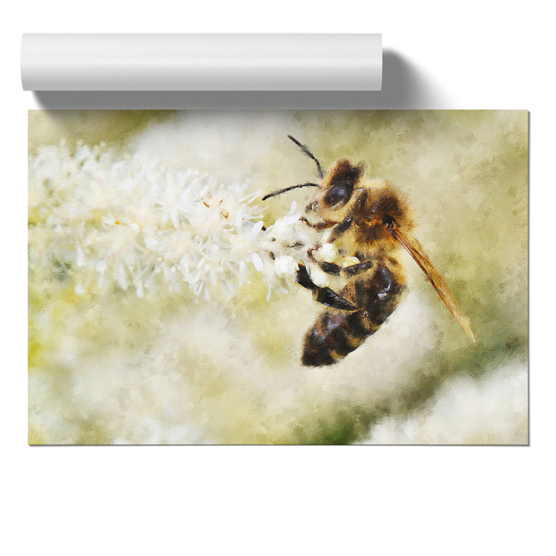 Bee Collecting Pollen Painting - Frameless Print, 42cm H x 59cm W x 0.1cm D