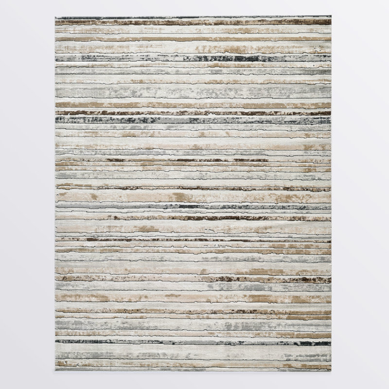Modern Minimalist Striped Area Rug in Brown/Cream/Gray for Living Room, Hallway, Entryway Rugs, Rectangle 4'11" x 8'