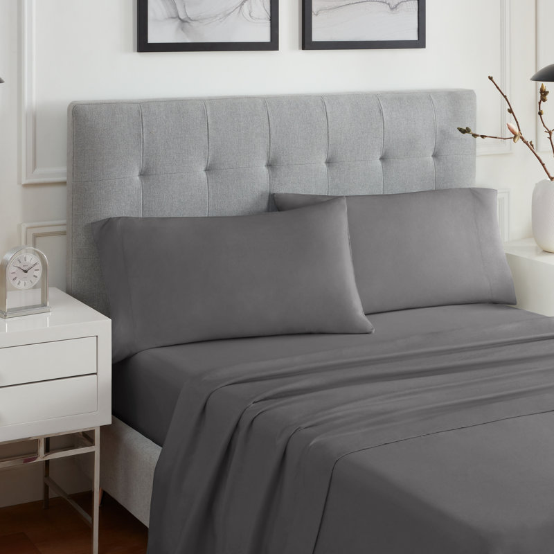 Twin 3 pc Sheet Set Dark Gray, Twin Sheet Set + 1 Fitted Sheet + 1 Pillowcase, Silver Filigree