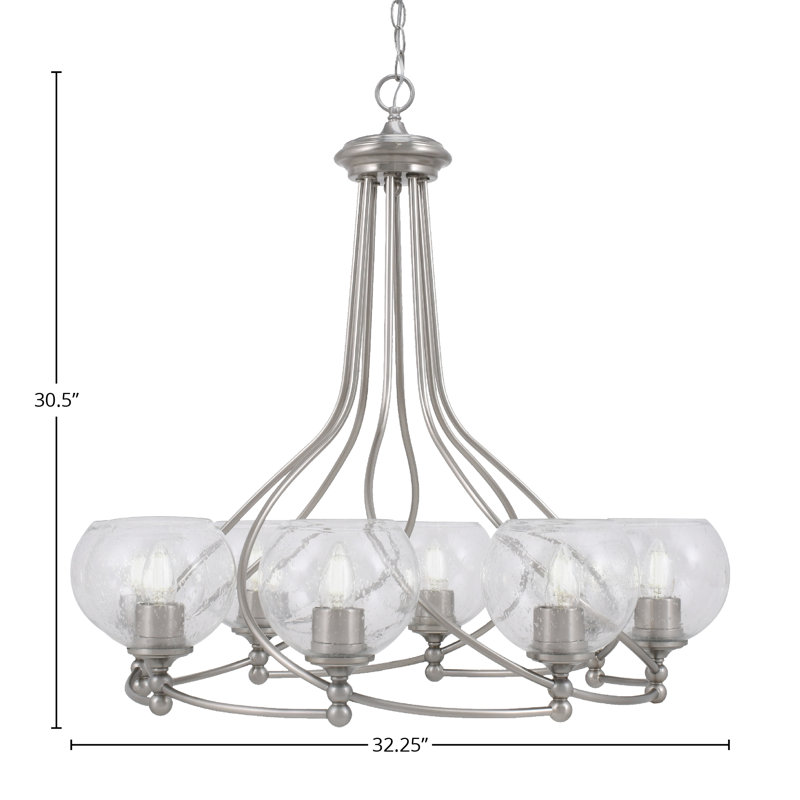 Lustre 8 lumières Sadea illustré avec verre de 5,75 po, H 30,5 po x l 32,25 po x P 32,25 po, Grainé transparent