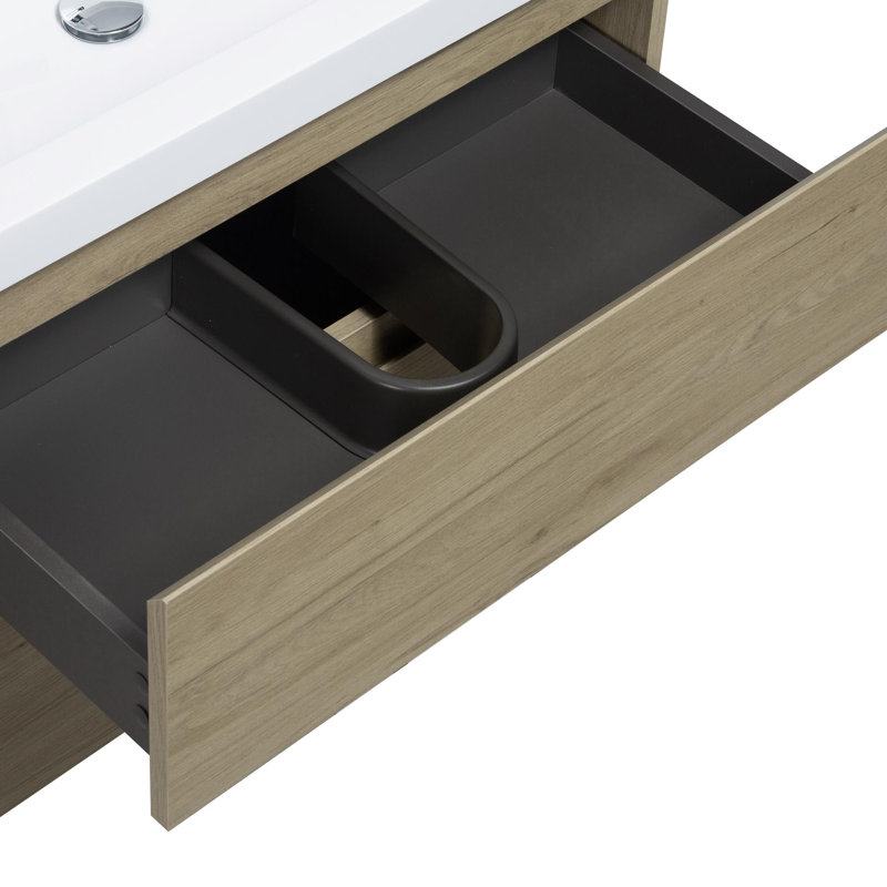 Meuble-lavabo pour la salle de bain à fixation murale, Chêne