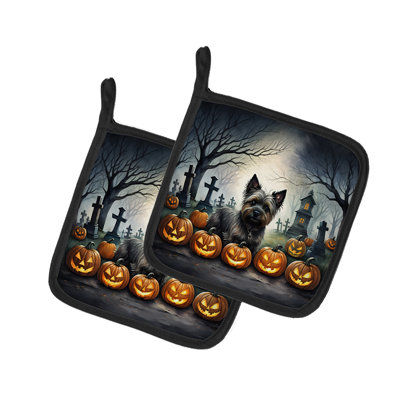 Cairn Terrier Spooky Halloween Pair of Pot Holders