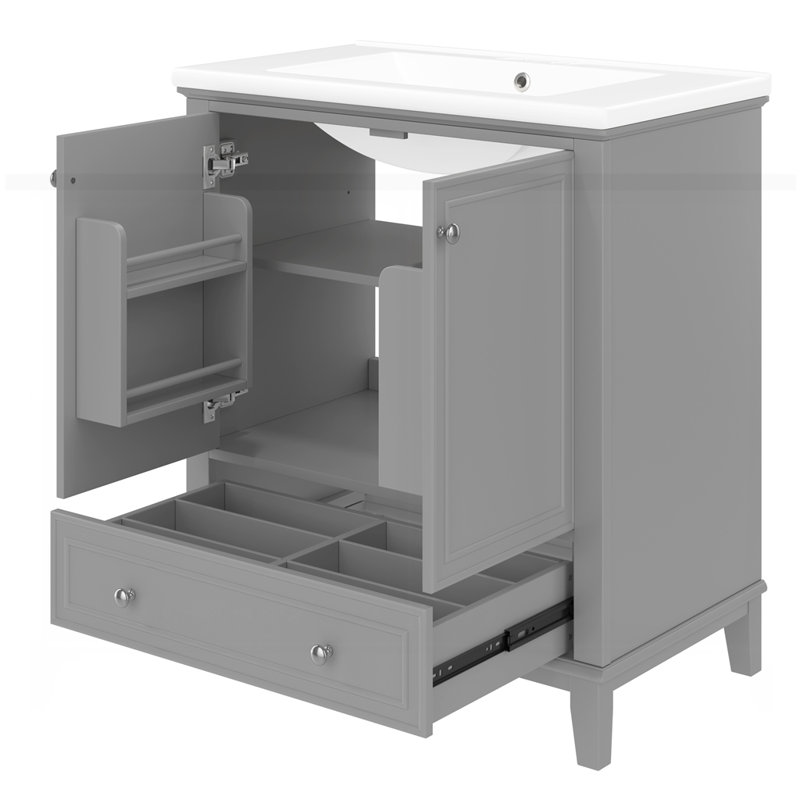 Armoire de salle de bain multifonctionnelle avec portes et tiroir, Gris