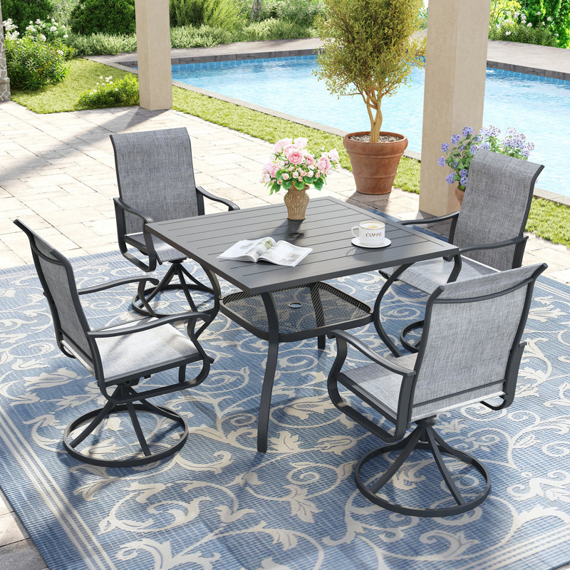 4-Person Square Patio Dining Set With 360°Swivel PVC-coated polyester Chairs, Gray