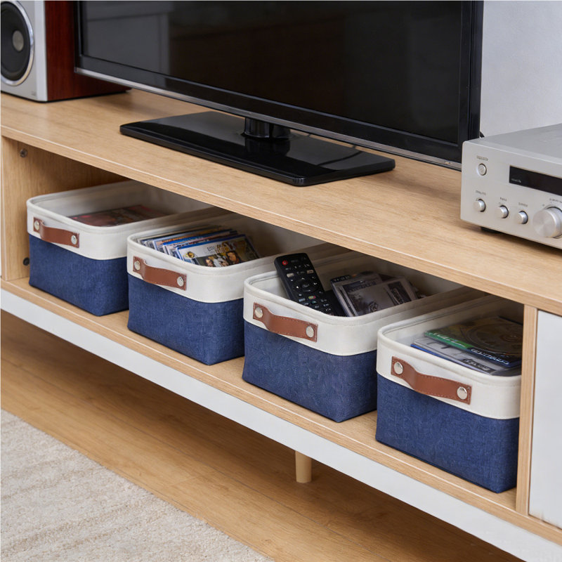 4Pcs Fabric Storage Bins for Shelves, Linen Storage Baskets for Organizing, Decorative Closet Bins for Clothes, Home, Blue