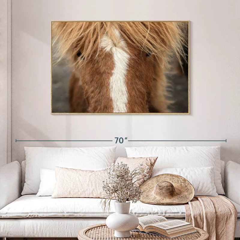 Gros plan d'un cheval Islandais, Cadre flottant en bois naturel, 46 po x 31 po