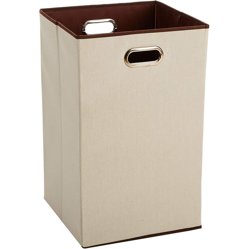 Rectangular Foldable Laundry Basket Hamper, Beige,Brown