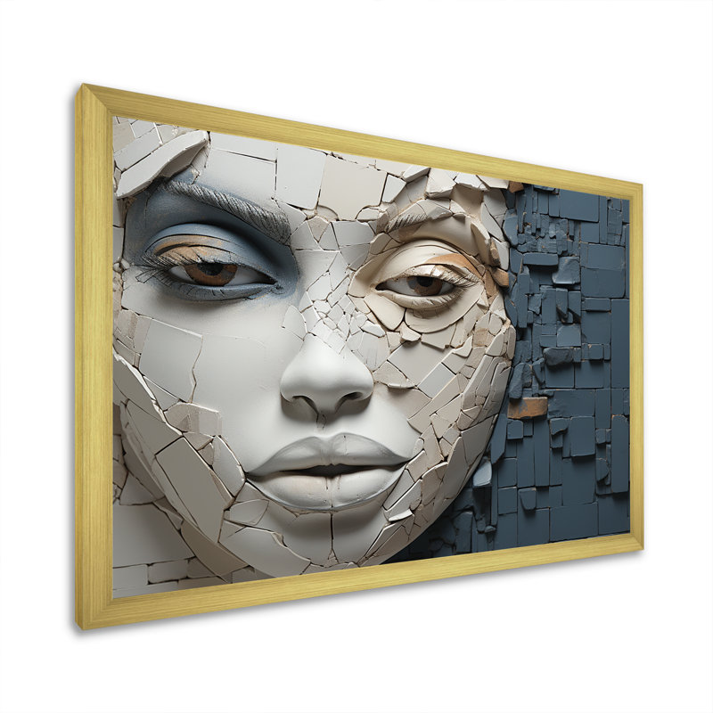 «Blue and beige», femme africaine, collage - art africain, décoration murale, H 24 po x l 32 po x P 1 po