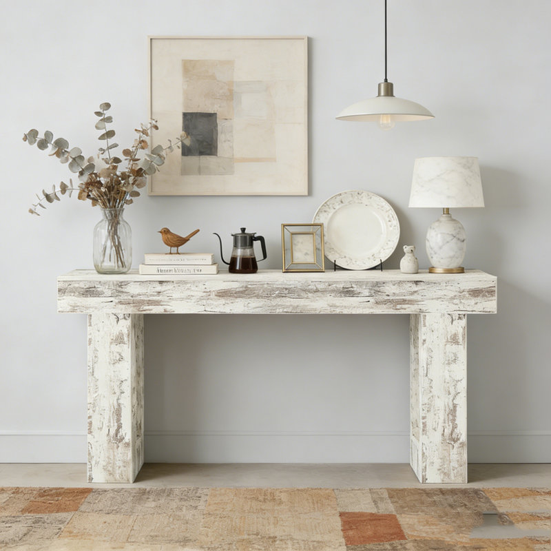 Stable TV Stand,Elegant Console Table, White/Vintage