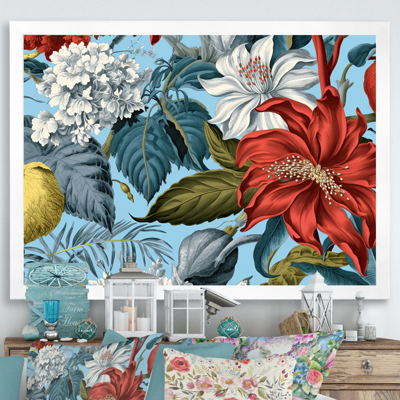 «Soft Colors Lilies Collage III», art mural sur toile, Cadre simple blanc, H 34 po x l 44 po x P 1,5 po