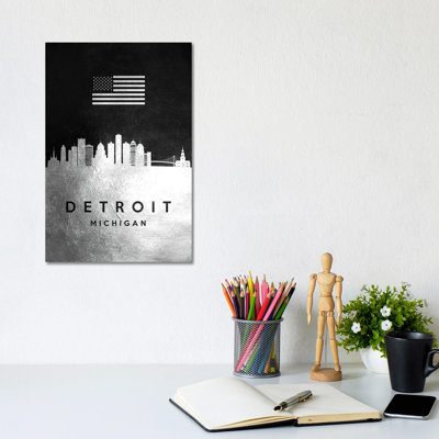 Detroit Michigan Silver Skyline by Adrian Baldovino - Wrapped Canvas Print
