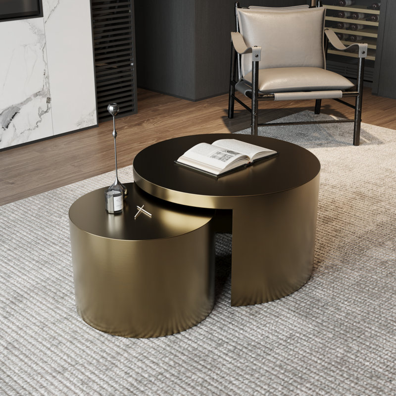 Table basse gigogne dorée brossée 2 en 1 pour salon