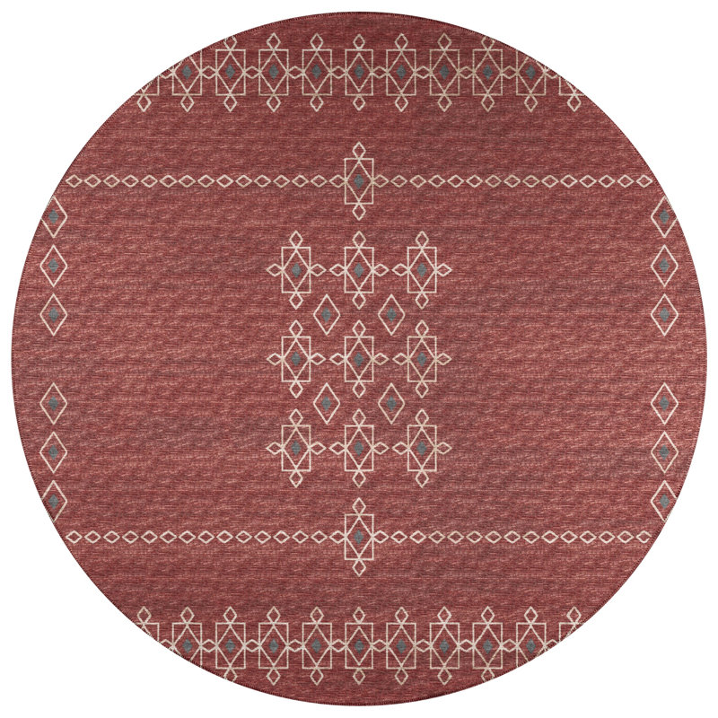 Anberlynn Chenille Washable Southwestern Rug, Round 8'