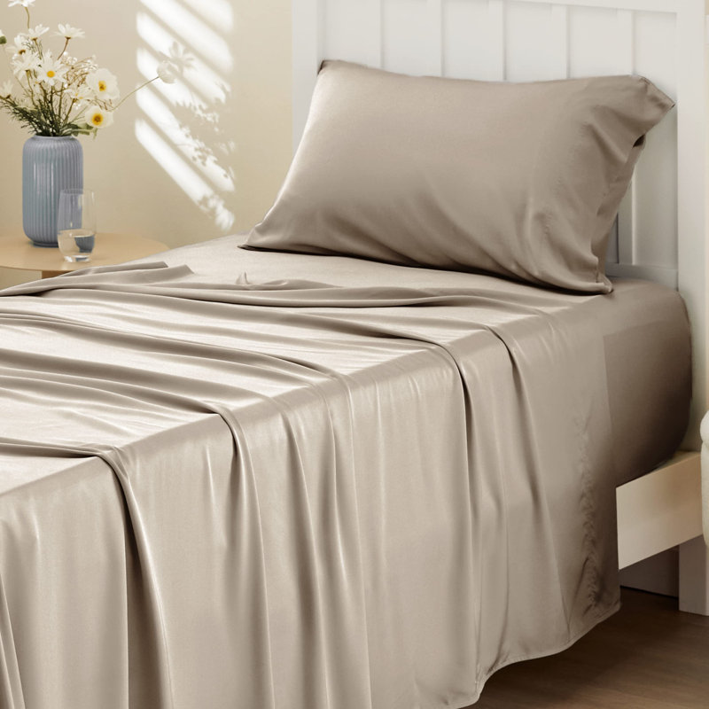 Essential Collection Cooling Rayon Derived from Bamboo Sheet Set, Simply Taupe, Twin XL Sheet Set with 1 Pillowcase