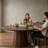 Round Dining Table 47.2" with Oak Veneer Top, 12-Faceted Pedestal Base, 4-Person Kitchen Table for Small Spaces