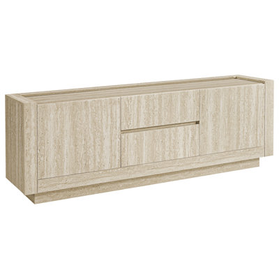 Meuble télé console de 183 cm avec armoire de rangement et tiroirs, fini pierre travertin