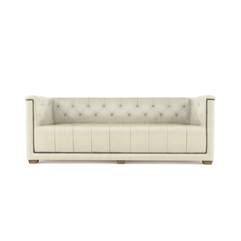 Velvet Sofa, Alabaster Genuine Leather, 96"