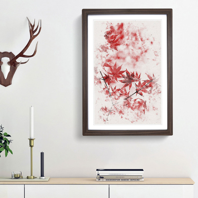 Red Leaves of a Maple Tree - Picture Frame Painting Print, 33cm H x 24cm W x 2cm D, Walnut Framed