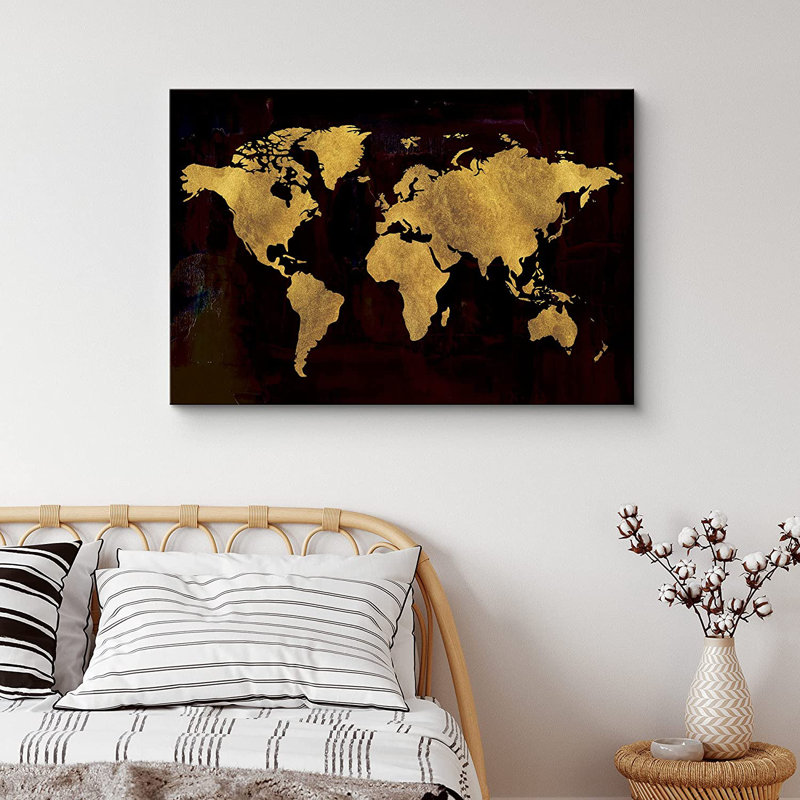 Carte du monde paysage des îles - impression sur toile tendue, H 12 po x l 18 po x P 1,5 po