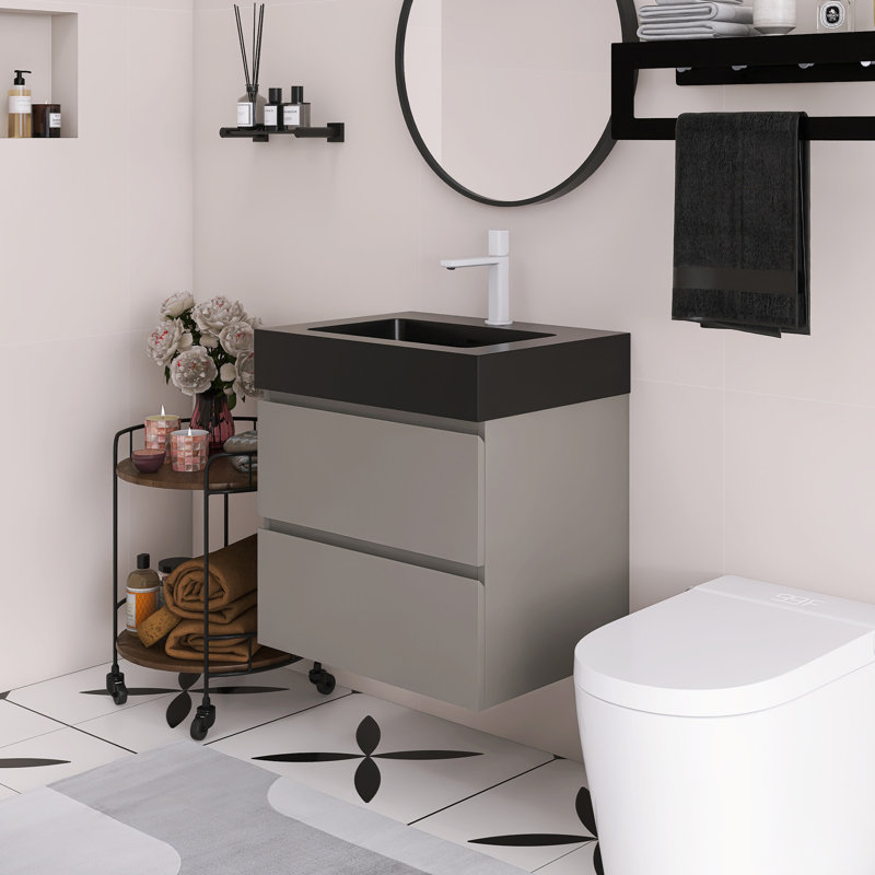 Meuble-lavabo mural 24 po avec lavabo, Gris, Noir