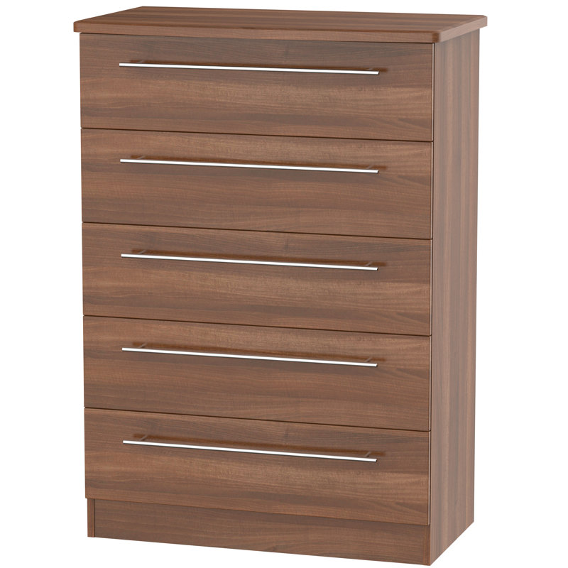 Fully Assembled Lyndale 5 Drawer Chest, Walnut