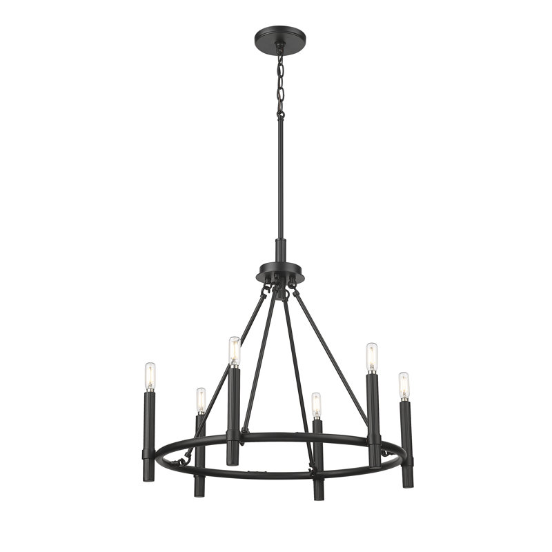 Skyva Chandelier - Matte Black, 23.25" H x 25" W x 25" D, 6