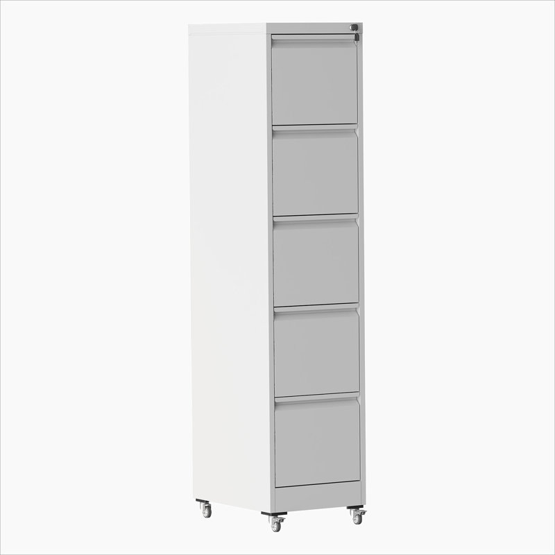 5 Drawer Metal Vertical File Cabinet with Lock on Wheels for Home Office,Heavy Duty Metal Storage Cabinet for A4/Letter/Legal Size Files, 17.71"D*15.16"W*64.17"H