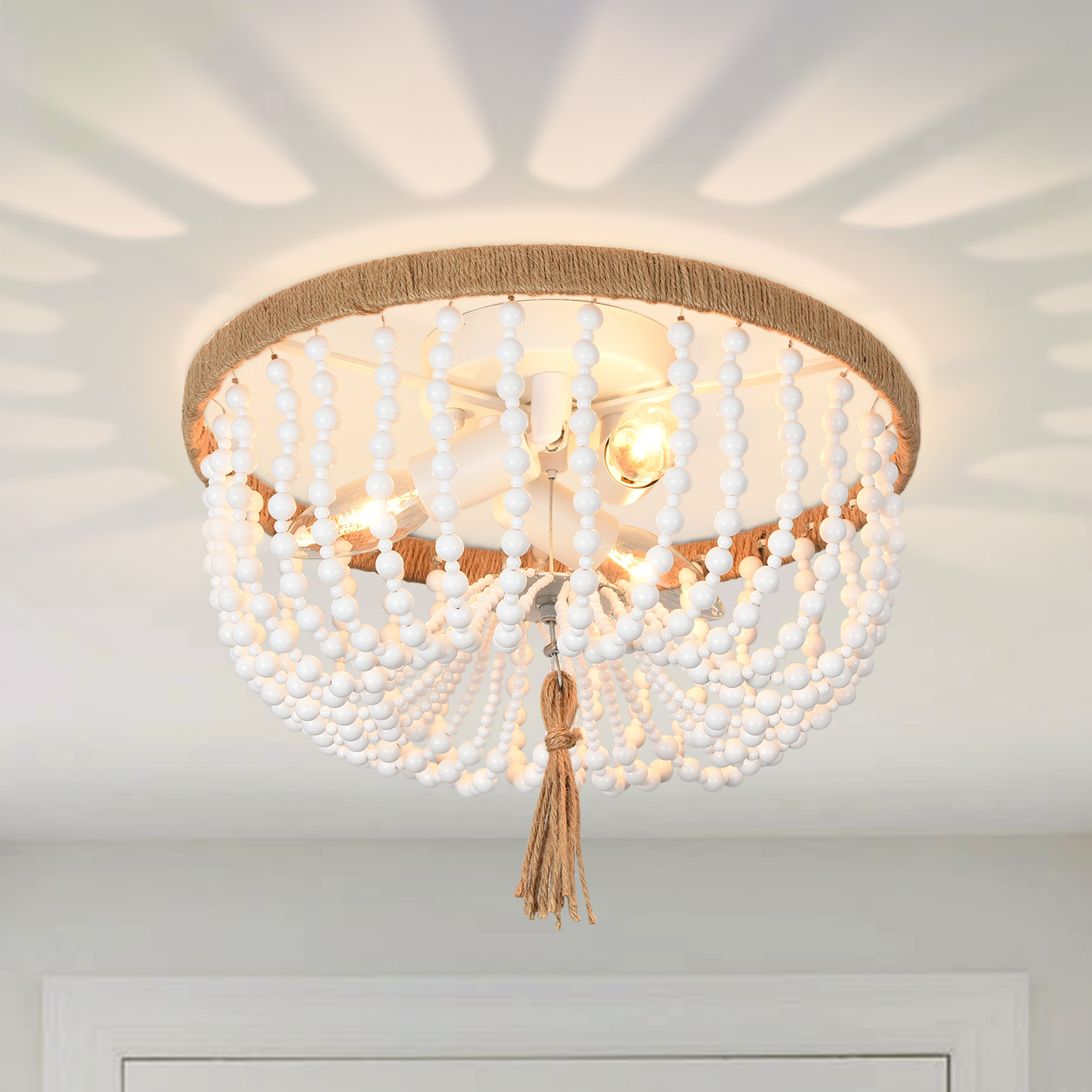 Dakota Fields Bassima Farmhouse Wood Beaded Chandelier, Bohemia Ceiling ...