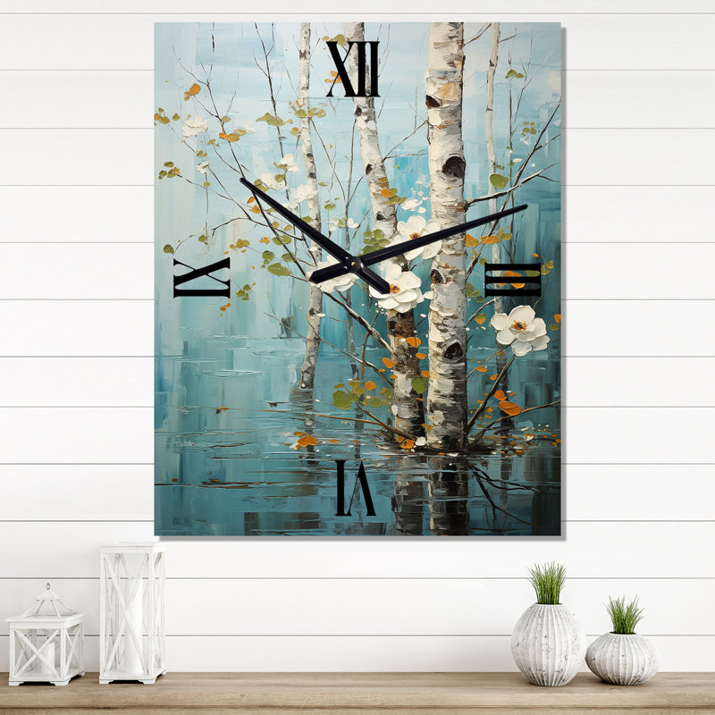Birch Woods Silent Woods V - Très grandes horloges murales florales, H 32 po x l 24 po x P 1 po