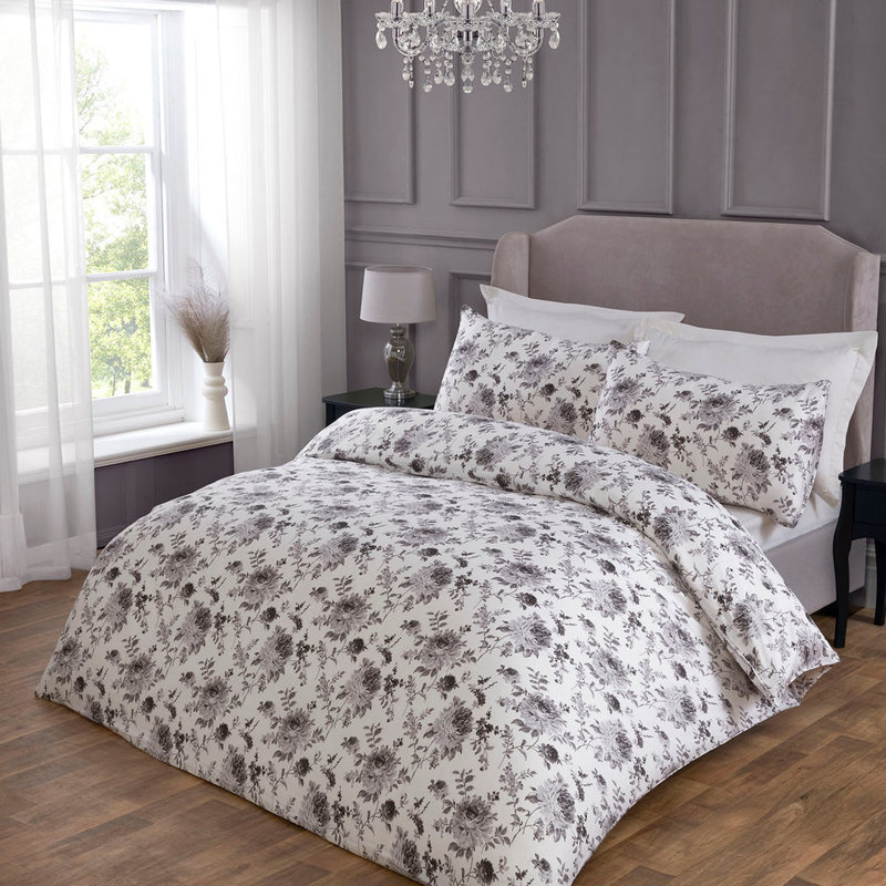 Verity Mono Grey 200 Thread Count 100% Cotton Duvet Set    , Kingsize