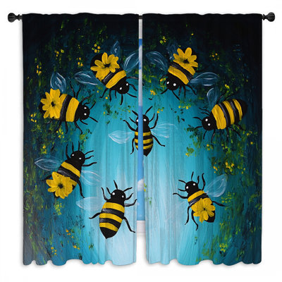 Bees Window Curtains  Insects Sheer & Room Darkening - 2 Panels