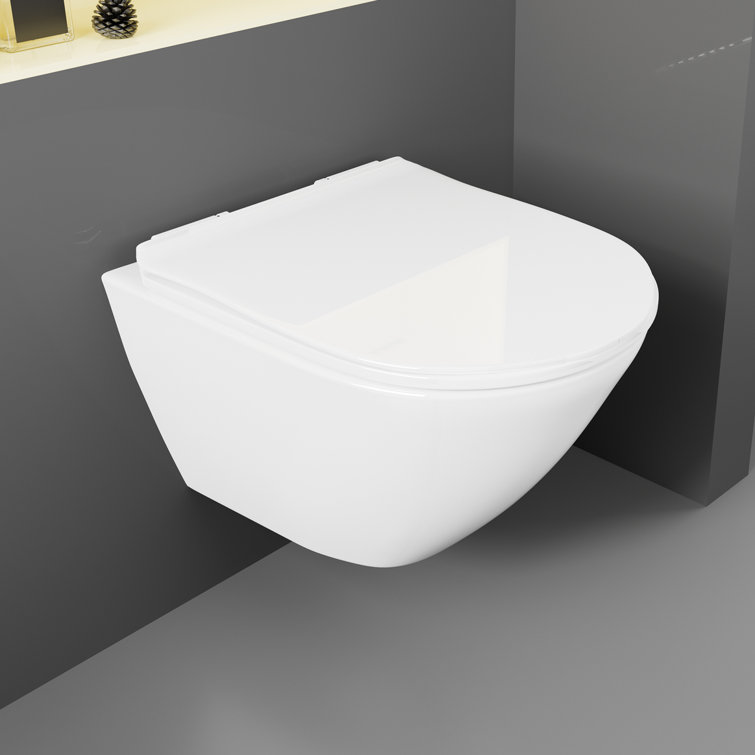 Superflo Wht-1 Square Elongated Wall Hung Toilet with Dual Flush, Compact Toilet(Water Tank Not Included) Finish: White