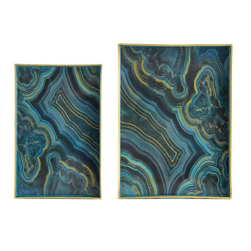 S/2 Effra Rectangular Trays,Blue Marbled