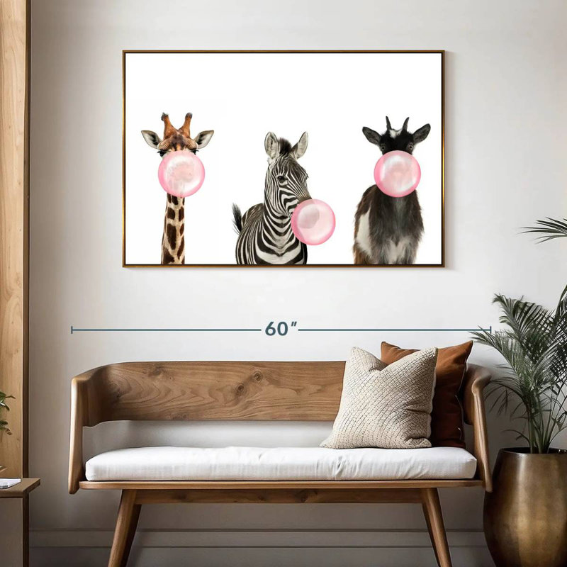 Animaux de safari Bubble Gum, 46 po x 31 po, Cadre flottant doré