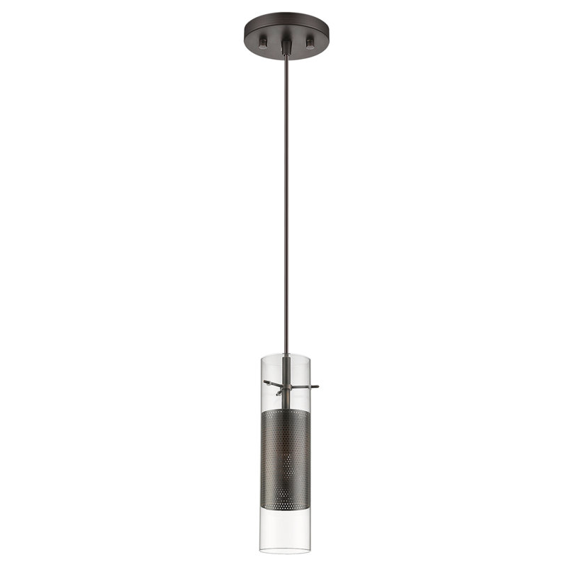 Luminaire suspendu cylindrique simple 1 lumière Lista, Bronze Antique