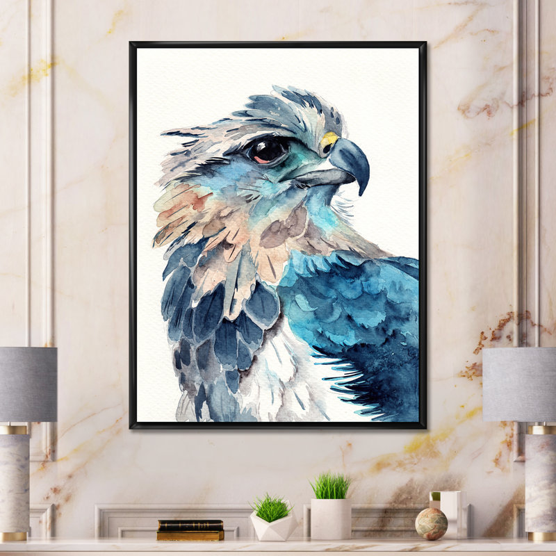 Portrait d'un aigle bleu - peinture sur toile, H 32 po x l 16 po x P 1 po, Cadre flottant noir