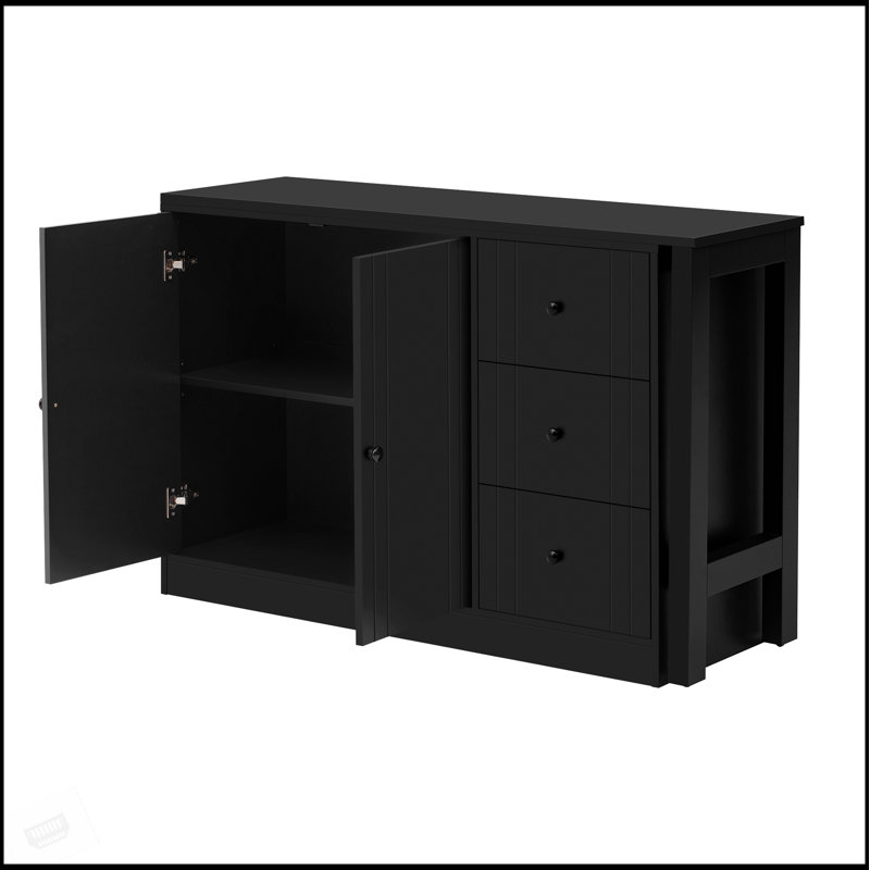Buffet 89,7 po en bois avec table extensible, armoire de rangement multifonctionnelle pour divers espaces domestiques, Noir